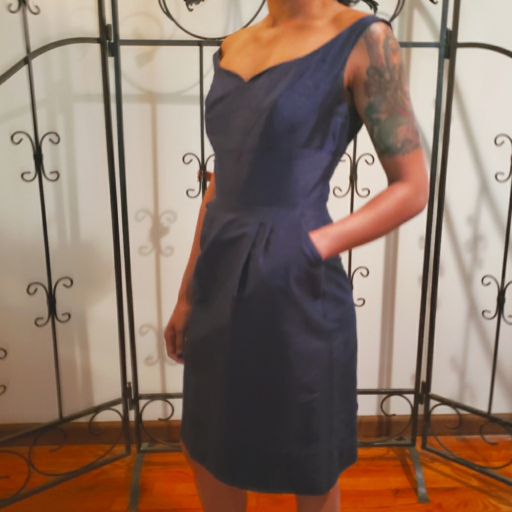 Dark Blue Taffeta Dress, Size 2,